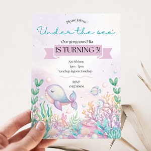 Editable Under The Sea Birthday Invitation Girls Birthday Invitation Sea Animal Invitation  Ocean Theme Invitation Oneder the sea invitation