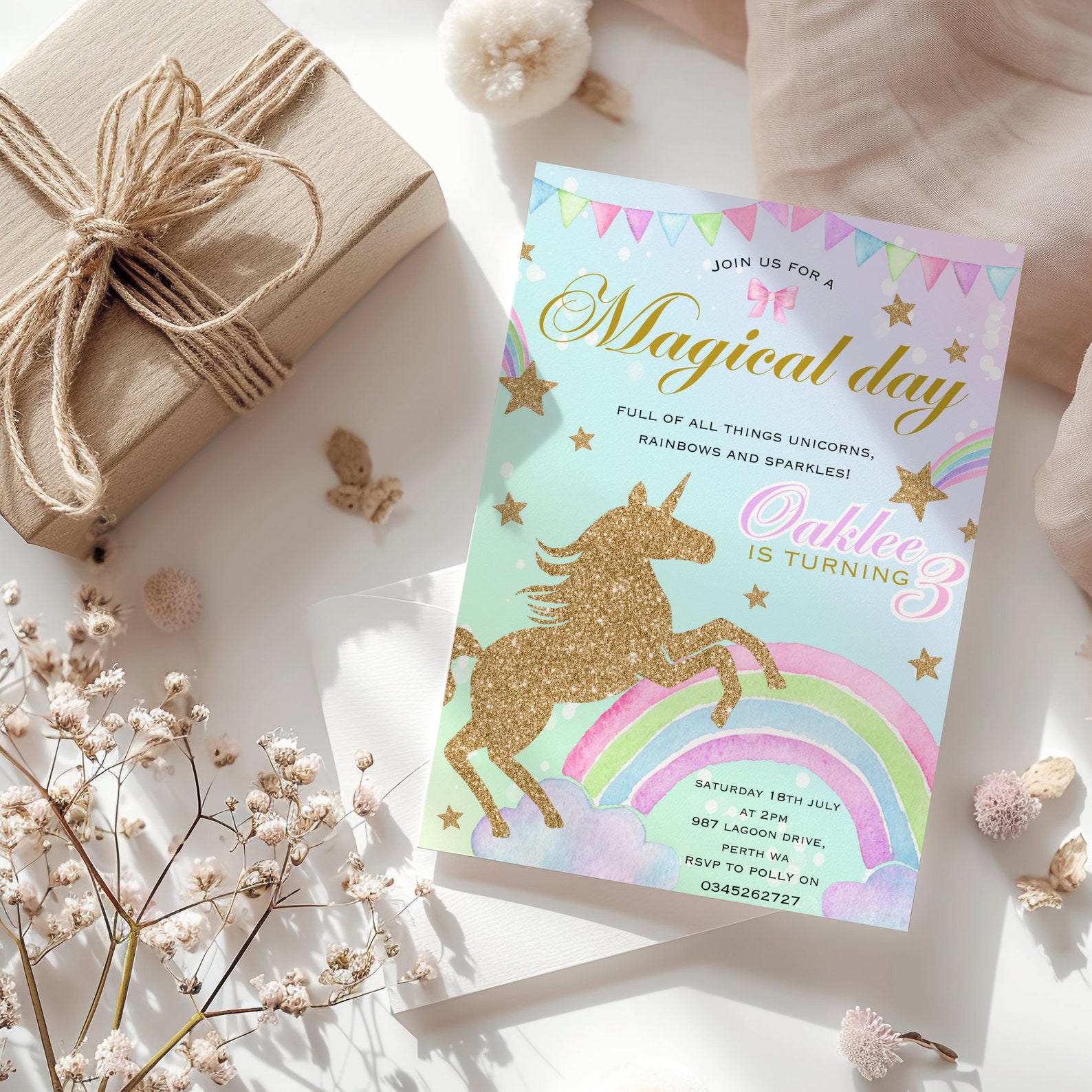 Editable Unicorns and Rainbows Birthday Party Invitation, a Magical Day ...