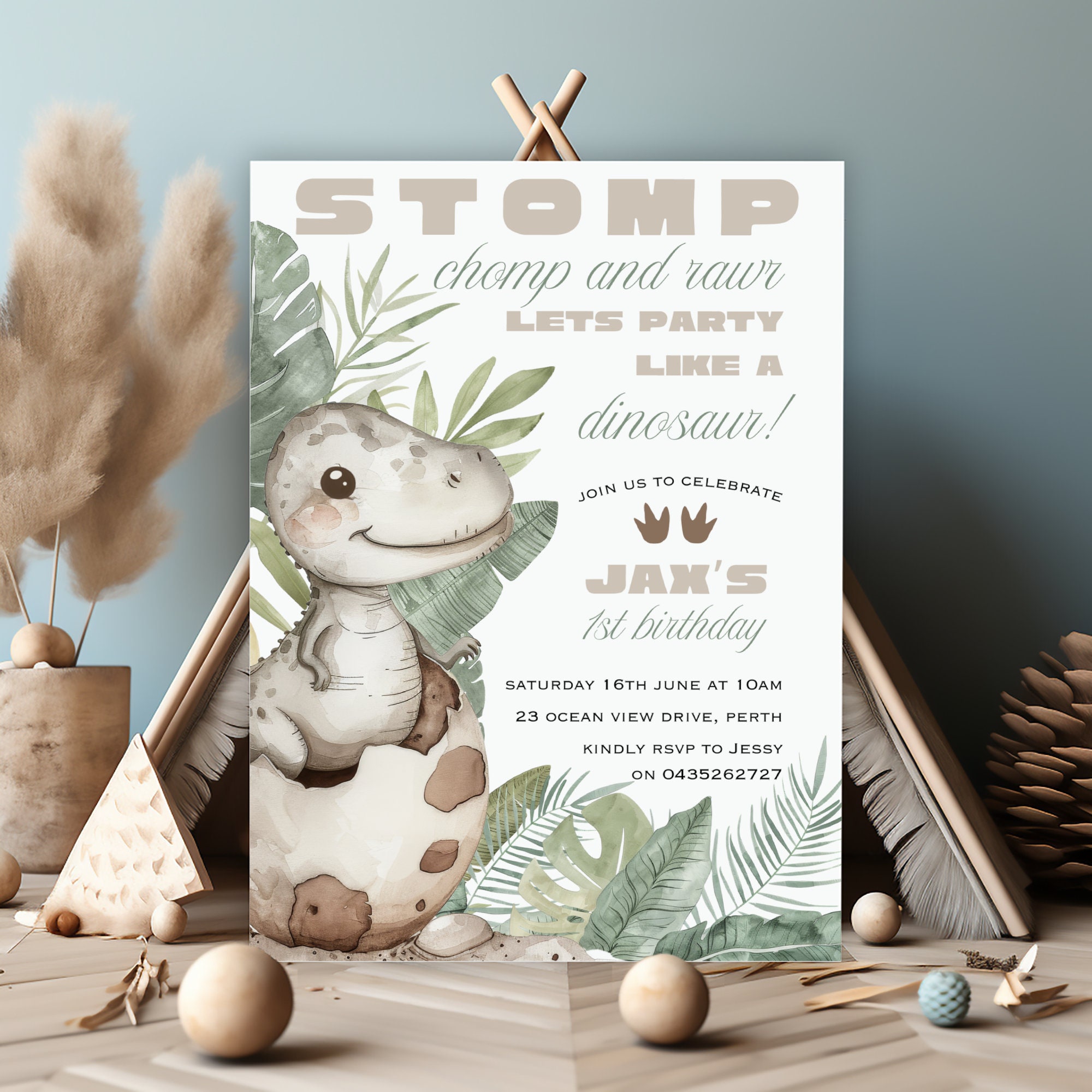 20 Dinosaurier-Geburtstagseinladungen Mit Umschlägen – Stomp Chomp Rawr Thema, 10,2x15,2 Cm