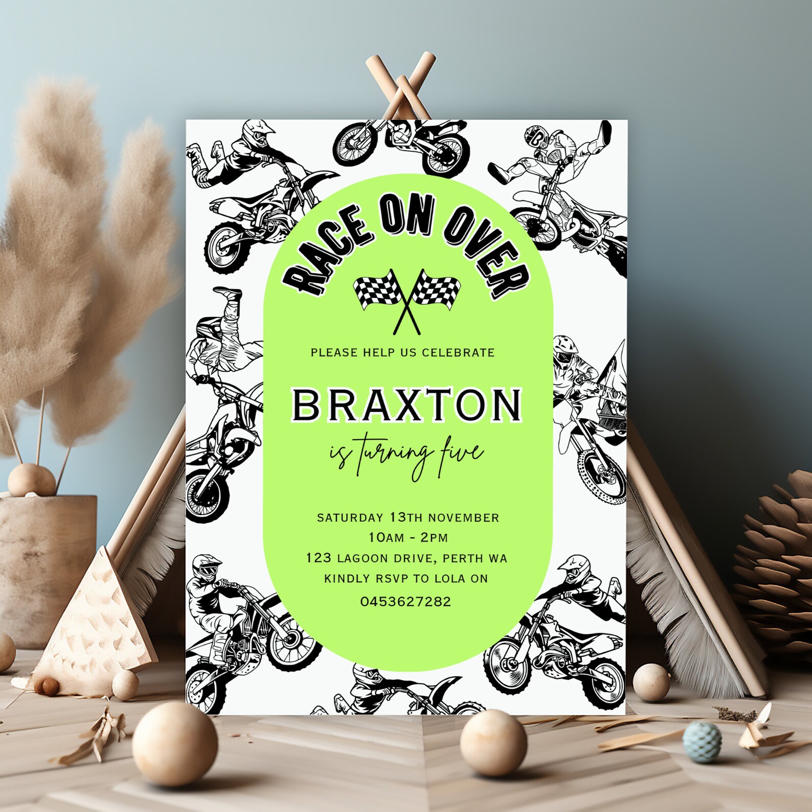 Dirt Bike Racing Birthday Invitation, Motorbike Racer Party Invite ...