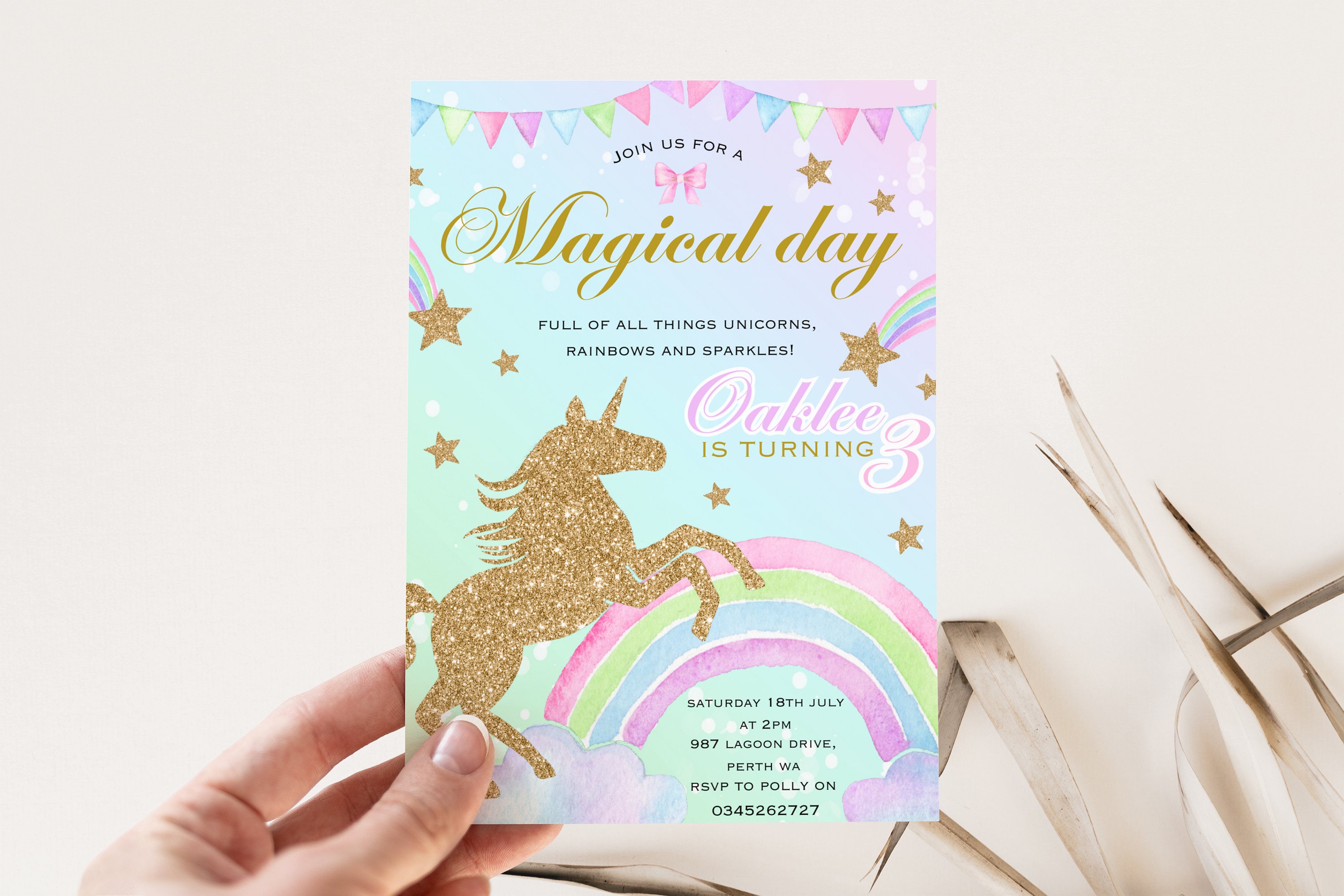 Editable Unicorns and Rainbows Birthday Party Invitation, a Magical Day ...