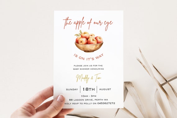 Editable apple of our eye baby shower invitation, a little one is on its way baby sprinkle invite, fruits invite, minimalist baby shower