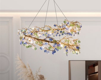 Iridescent Petal Lamp|Magical Stained Glass Chandelier|Luminous Flowering Garden Chandelier