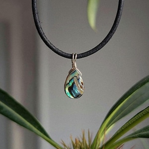 Collier ras du cou en cuir ou en coton avec coquillage d&#39;ormeau, chaîne en coquillage, cordon en cuir d&#39;ormeau paua, bijoux hippie, pendentif coquillage
