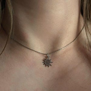 Necklace sun pendant silver chain sun choker spiral pendant hippie jewelry hippie chain life spiral gift woman boho chain spiral
