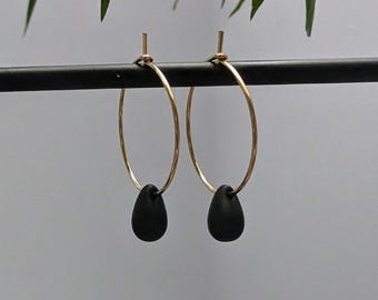 Hoop earrings with drops | Gold hoop earrings | Matte black drops | Minimalist boho hoop earrings | Hippie jewelry | Hippie earrings | Gift for women