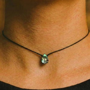 Abalone schelp ketting, katoenen Paua schelp ketting in traanvorm, schelp choker, zwarte abalone ketting, zee opaal hippie ketting, minimalistisch
