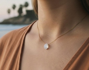 Roher Mondstein Kette gold oder silber Regenbogen Mondstein Choker wasserfest natürlicher Schmuck filigrane Halskette Mondstein Anhänger roh