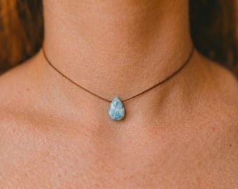 Larimar Kette wasserfest Larimar Choker Tropfen zarte Kette Hippie Halskette Kristall Schmuck Edelstein Anhänger Tropfenform Geschenk Frau