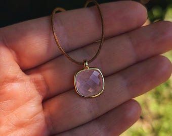 Rosenquarz Kette Baumwolle gold Rosenquarz Choker Kristall Kette Edelstein Schmuck Geburtsstein Oktober Anhänger Hippie Kette minimalistisch