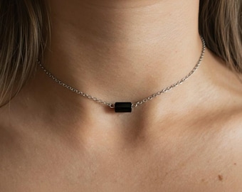 Gargantilla de turmalina negra, oro o plata, auténtico collar de turmalina negra, joyería de turmalina, piedra de nacimiento, regalo de octubre, joyería natural, estilo boho.