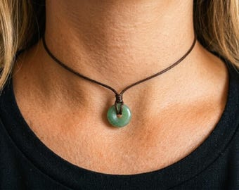 Donut Kette Aventurin kleiner Donut Baumwollband Edelstein Choker Kristall Halskette Naturschmuck natürlicher Schmuck Hippie Edelsteinkette
