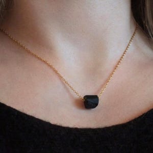 Raw black tourmaline necklace, gold or silver, genuine tourmaline necklace, black tourmaline choker, natural jewelry, October birthstone