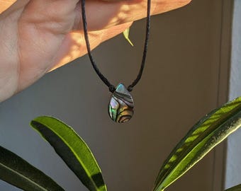 Hippie Choker Abalone Shell Necklace Sea Opal Cotton Paua Shell Necklace Drop Shape Shell Choker Black Abalone Necklace Gift Girlfriend