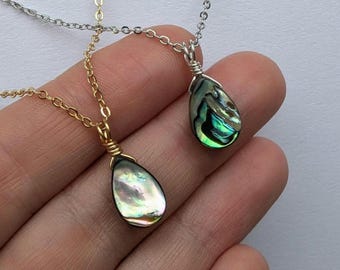 Paua shell abalone necklace colorful drop sea opal shell necklace waterproof gold or silver natural jewelry colorful hippie necklace boho gift