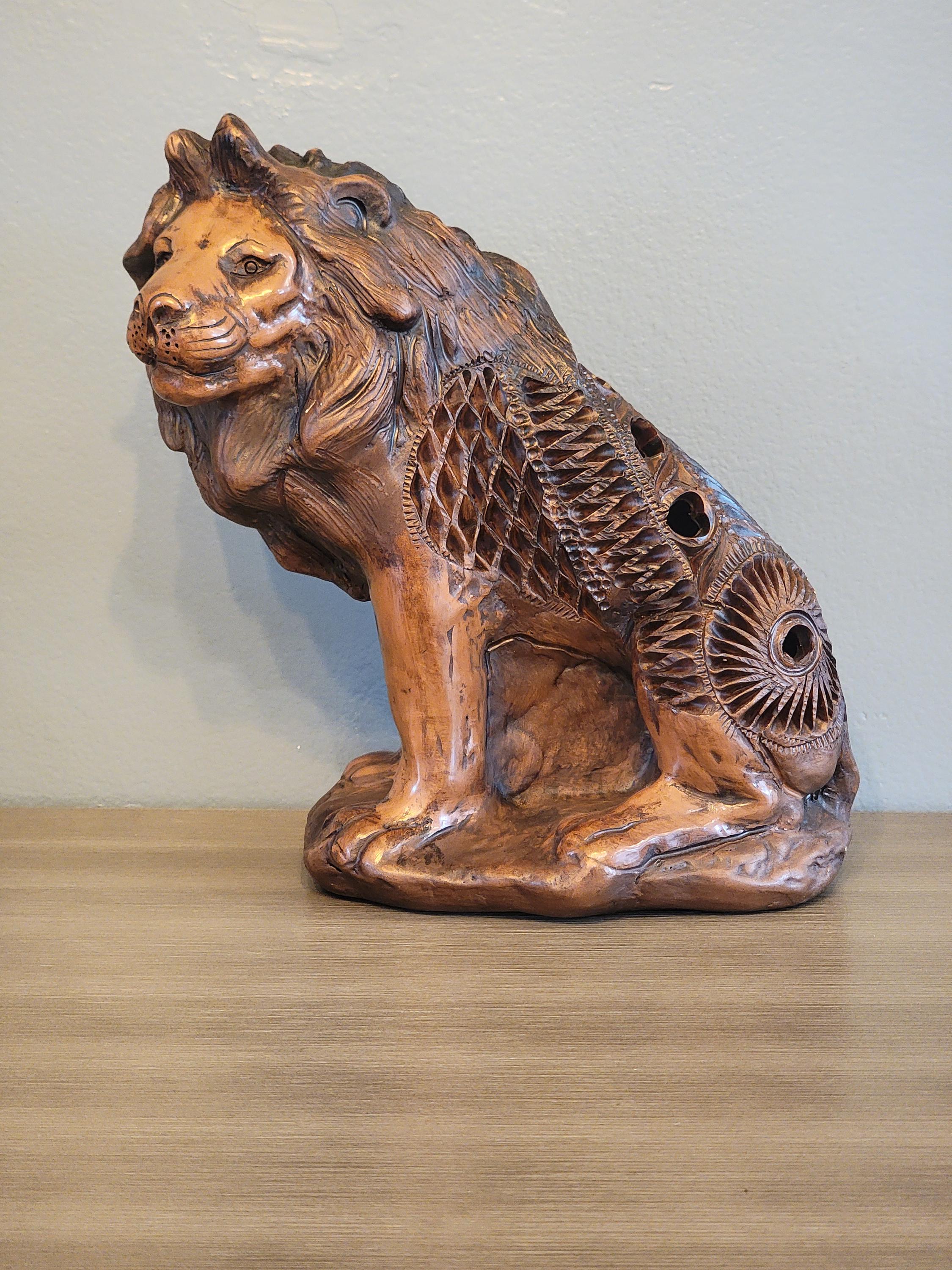 オアハカの装飾的な茶色の粘土のライオン - Etsy 日本