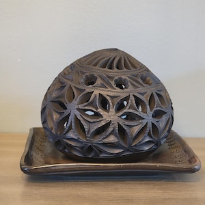 Oaxacan Decorative Black Clay Pottery Accent Piece with decorative tray