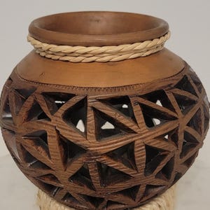 Oaxacan Decorative Brown Clay Triangle Vase