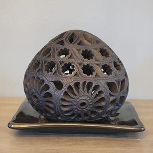 Oaxacan Decorative Black Clay Pottery Accent Piece with decorative tray