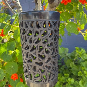 Handcrafted Black Clay Hanging Cylinder for Indoor & Outdoor Décor Pottery