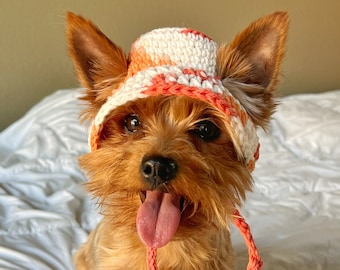 Sombrero de cubo para mascotas multicolor de amapola de ganchillo, sombrero de cubo lindo para perros, ropa de gato de verano, traje de perro pequeño divertido, regalos de mascotas personalizados para mamá de perro