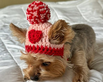 Red Heart Valentines Day Pet Hat, Cute Dog Hat, Cat Lover Gift For Her, Girl Puppy Accessories, Lover Kitten Clothes, Yorkie dog Outfit