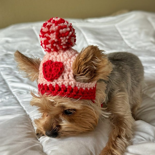 Red Heart Valentines Day Pet Hat, Cute Dog Hat, Cat Lover Gift For Her, Girl Puppy Accessories, Lover Kitten Clothes, Yorkie dog Outfit