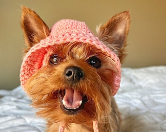 Crochet Pink Bucket Pet Hat, Cute Summer Dog Clothes, Cat Lover Gift, Barbie Golden Retriever Dog Hat, Dog Mom Gift, Crochet Cat Hat