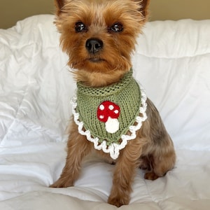 Hand Knitted Mushroom Pet Bandana, Custom Crochet Dog Bandana, Cute Cat Collar, Summer Necklace for Pet, Embroidered Bandana For Small Dog image 4