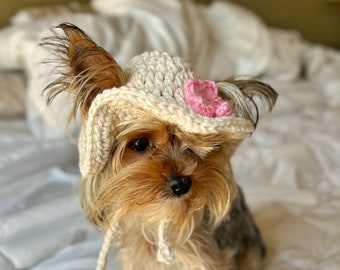 Sombrero de perro con forma de cubo de flores de ganchillo a mano, sombrero de verano para mascotas, sombrero de cubo suave blanco de primavera, sombrero para gato, accesorio para fotografía de flores, sombrero para mascotas