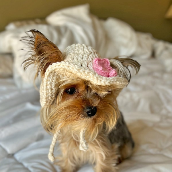 Hand Crochet Flower Bucket Dog Hat Summer Bucket Crochet Pet Hat Spring White Soft Bucket Cat Hat Flower Photo Prop Pet Hat