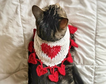 Red Heart Valentines Day Pet Bandana, Gift for Cat Lovers, Custom Dog Accessories, Cute Puppy Clothes, Love Cat Collar For Dog, Bunny Outfit