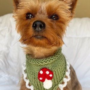 Hand Knitted Mushroom Pet Bandana, Custom Crochet Dog Bandana, Cute Cat Collar, Summer Necklace for Pet, Embroidered Bandana For Small Dog image 5