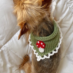 Hand Knitted Mushroom Pet Bandana, Custom Crochet Dog Bandana, Cute Cat Collar, Summer Necklace for Pet, Embroidered Bandana For Small Dog image 6