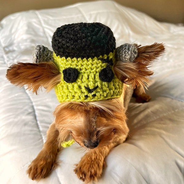 Crochet Frankenstein Pet Hat, Cute Halloween Dog Costume, Funny Cat Outfit, Small Dog Clothing For Large Dogs, Fall Puppy Goldenretriever