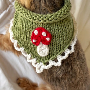 Hand Knitted Mushroom Pet Bandana, Custom Crochet Dog Bandana, Cute Cat Collar, Summer Necklace for Pet, Embroidered Bandana For Small Dog image 7