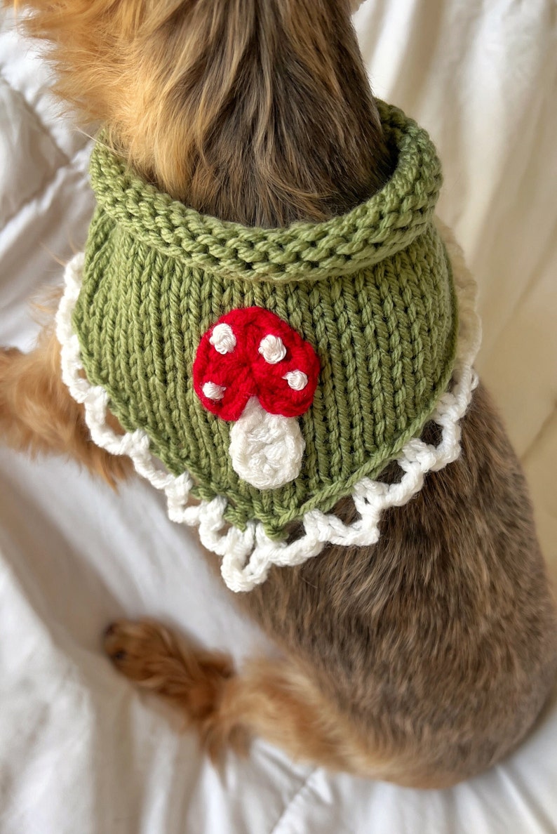 Hand Knitted Mushroom Pet Bandana, Custom Crochet Dog Bandana, Cute Cat Collar, Summer Necklace for Pet, Embroidered Bandana For Small Dog image 7