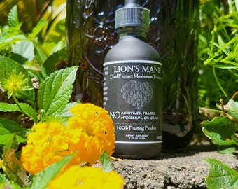 Organic Lions Mane Mushroom Tincture Natural Lion's Mane Dual Extract Mushroom Tincture  Lions Mane Medicinal Mushrooms