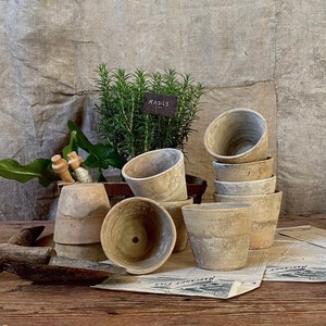 Ensemble français ancien de 10 pots de semis anciens, pot de jardin, pot en terre cuite, cache-pot.