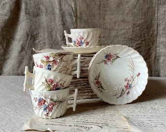 Antique French 4 coffee cups, collectible earthenware.