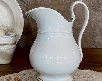 Antique French Creil & Montereau white pitcher.  Antique Ironstone