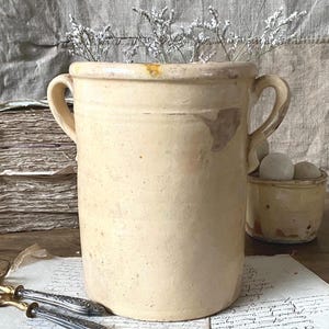Antique French Yellow Glazed Terracotta Confit Pot: Handcrafted Storage Jar