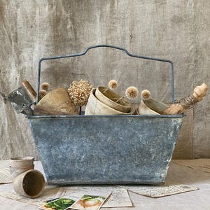 Antique French genuine galvanized metal painter&#39;s bucket,