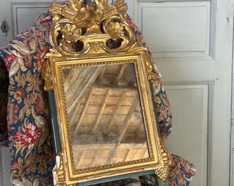 Antique French Provençal wedding mirror, gilded wood XIXth