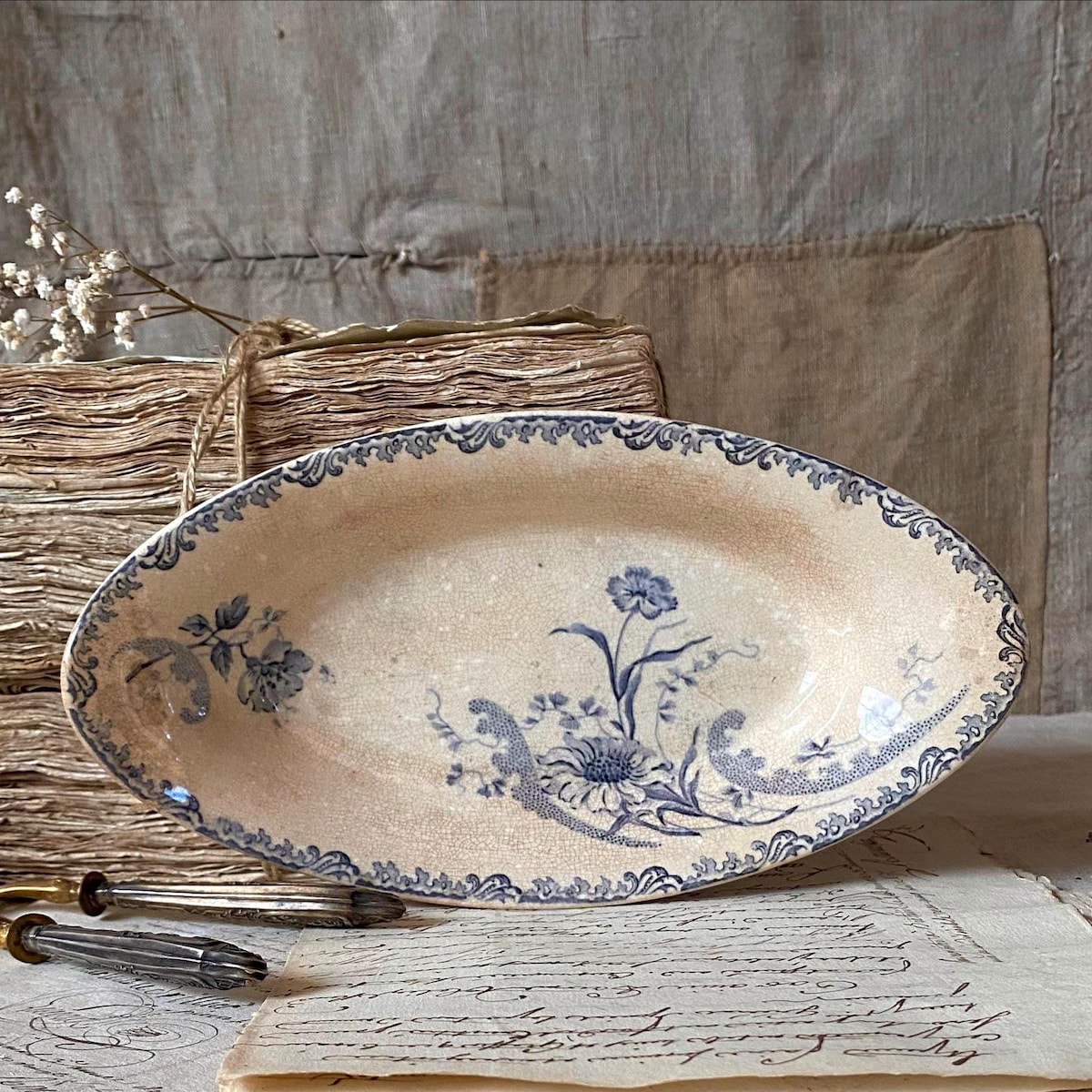 Antique French Oval Earthenware Ravier, Little Platter, Tea Stained Ironstone. Xixth. Blue Transferware. - Etsy
