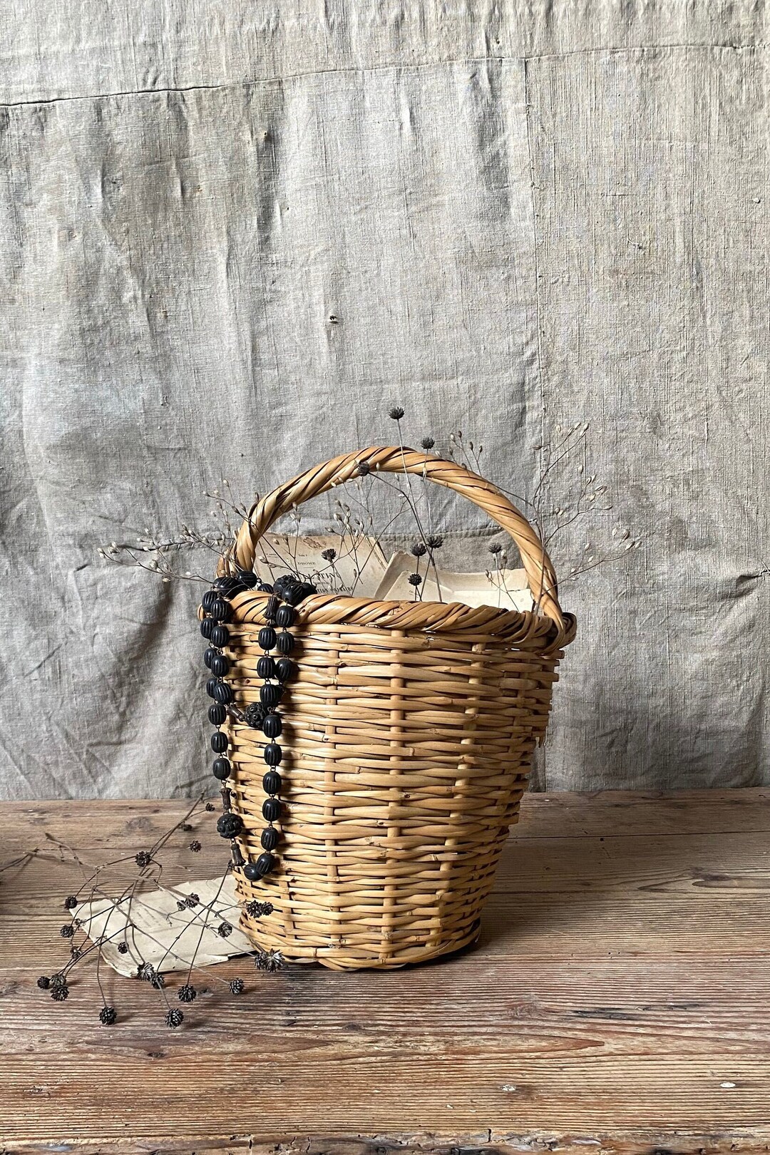 Vintage French Country Basket, Shopping Basket, Campaign Basket ...