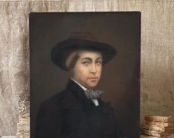 Antyczny francuski portret, pastel na płótnie, XIX w.