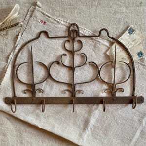 Reserved , please don’t buy. Antique French Rare utensil rack, 19th-century wrought-iron dish towel holder, antique kitchen decor
