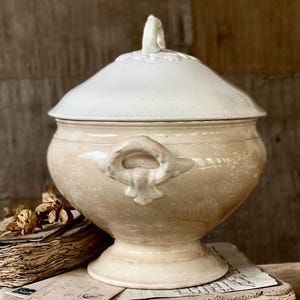 Antique French tea stained colored tureen, ironstone XIX century