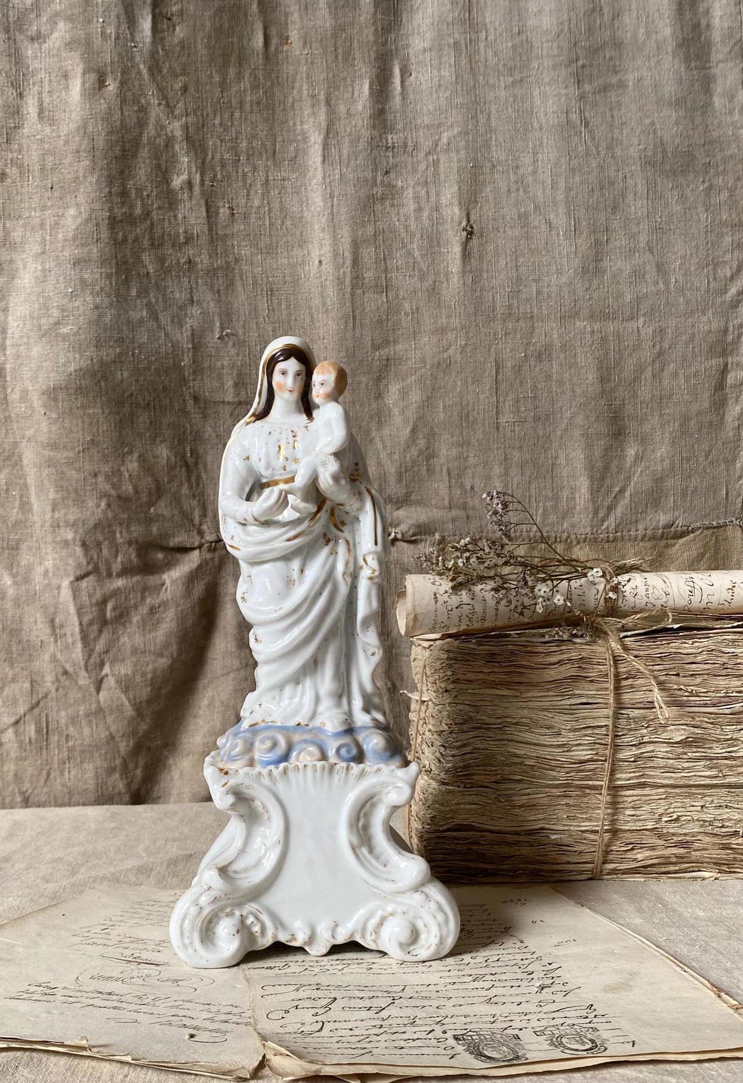 Antique French Porcelain Madonna and Child Statue: Vieux Paris ...